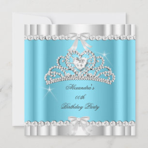 Elegant Glitter Blue Glamour Silver Tiara Heart Invitation
