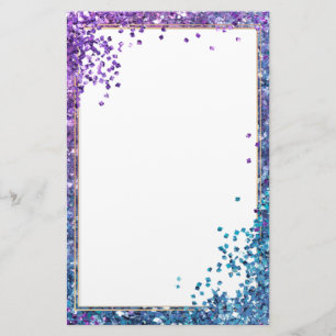 Elegant glitter blue purple stationery 5.5" x 8.5"