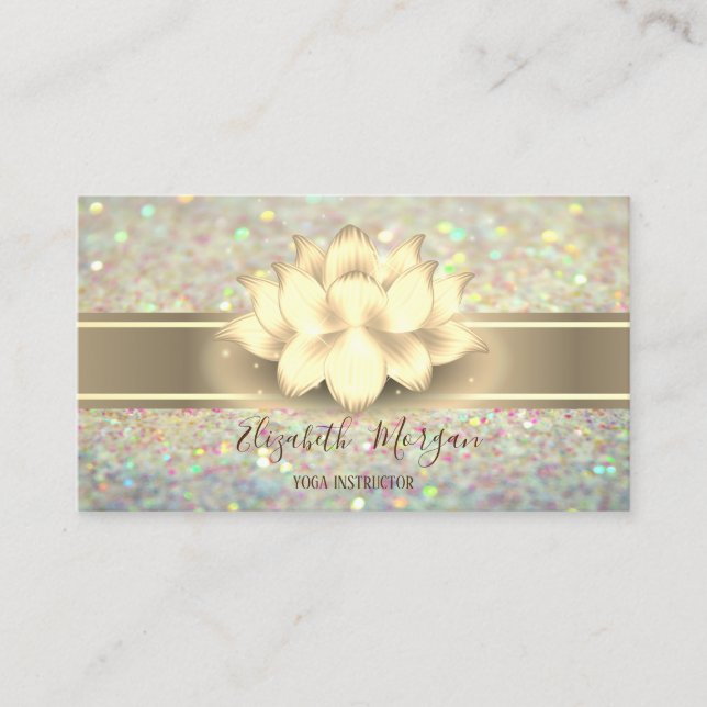 Elegant Glitter Bokeh,Gold Stripe Yoga Lotus Business Card (Front)