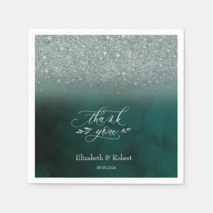 Elegant Glitter Bokeh Green Thank You Card Napkin