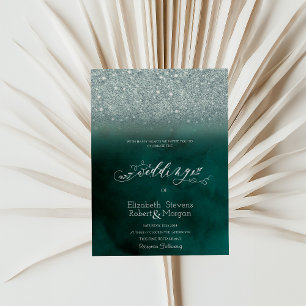Elegant Glitter Bokeh Green Wedding Invitation