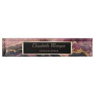 Elegant Glitter Bokeh Ombre,Burgundy Marble Nameplate