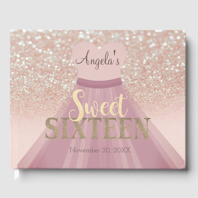 Elegant Glitter Bokeh Ombre,Dress, Sweet 16 Guest Book (Front)