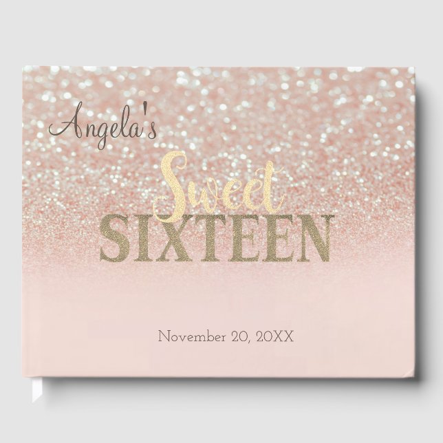 Elegant Glitter Bokeh Ombre ,Sweet 16 Guest Book (Front)