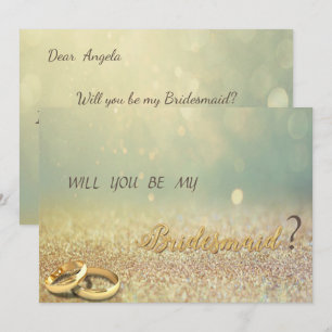 Elegant Glitter Bokeh,Rings Bridesmaid Card