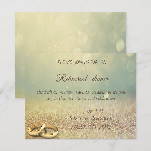 Elegant Glitter Bokeh,Rings Weddi Rehearsal Dinner Invitation (Front/Back)