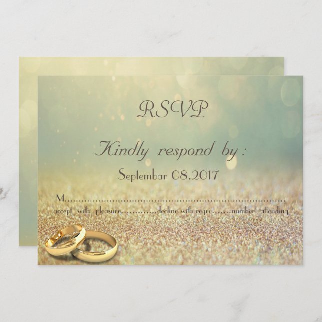 Elegant Glitter,Bokeh,Rings Wedding  RSVP Card (Front/Back)