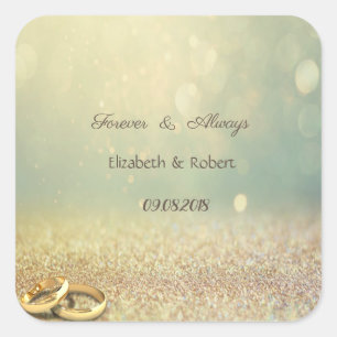 Elegant Glitter Bokeh,Rings Wedding Square Sticker