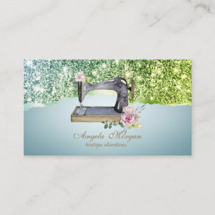Elegant Glitter Border Floral Sewing Machine Business Card