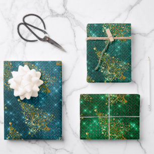Elegant Glitter Christmas Tree Pattern Wrapping Paper Sheet