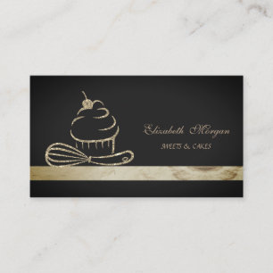 Elegant Glitter Cupcake Black Bakery Business Card