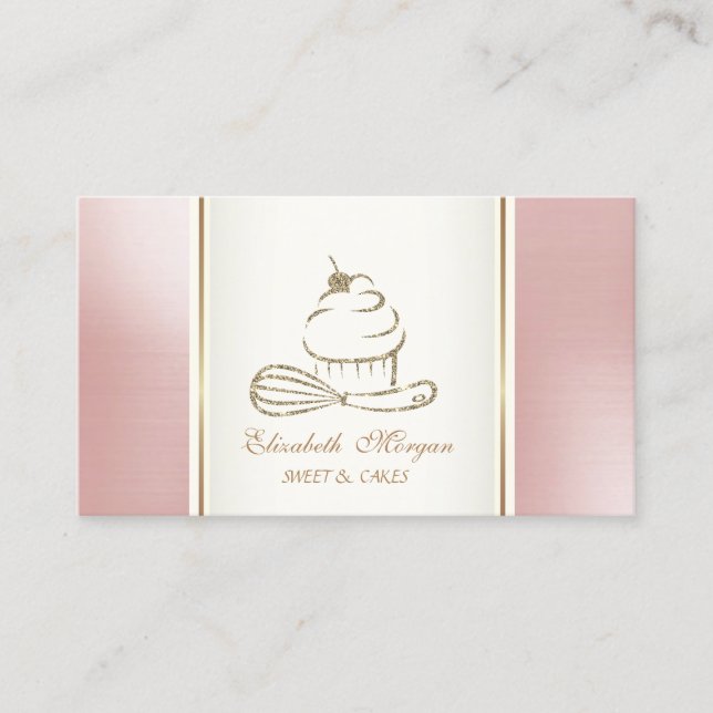 Elegant Glitter Cupcake Whisk Business Card (Front)