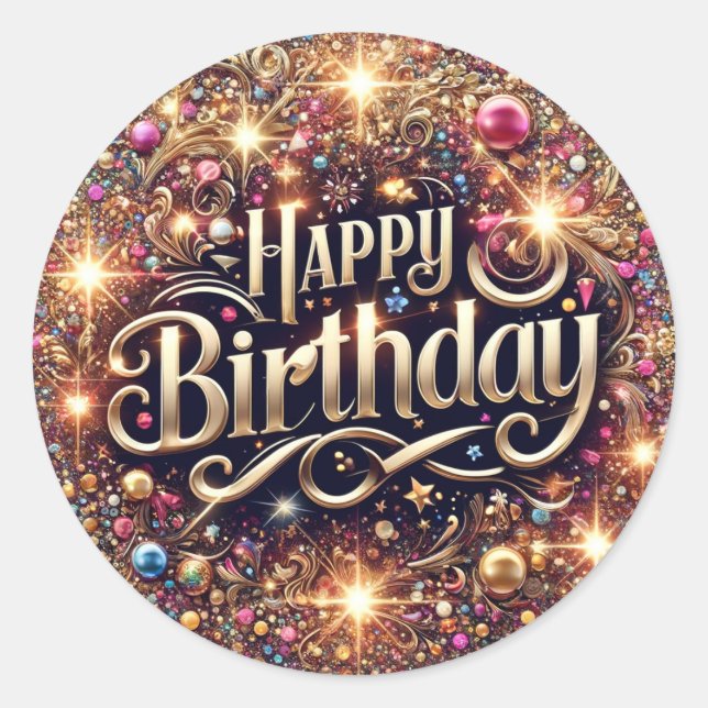 Elegant Glitter design Birthday sticker (Front)