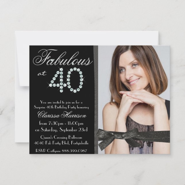 Elegant Glitter Diamond Fab 40 Photo Birthday Invitation (Front)