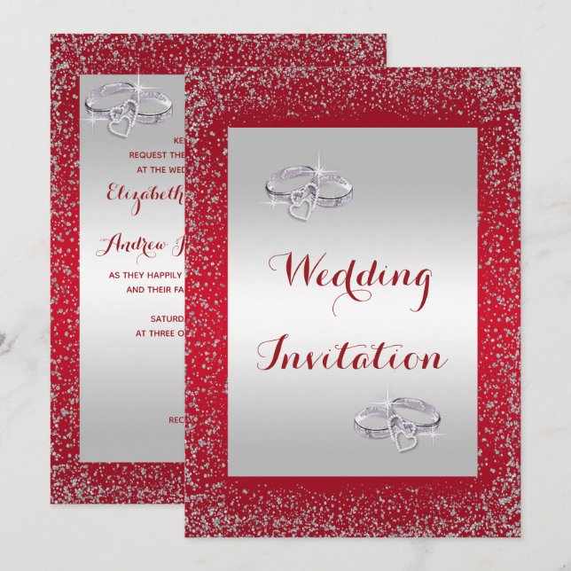Elegant Glitter & Diamond Wedding Rings Wedding Invitation (Front/Back)