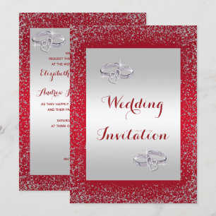 Elegant Glitter & Diamond Wedding Rings Wedding Invitation