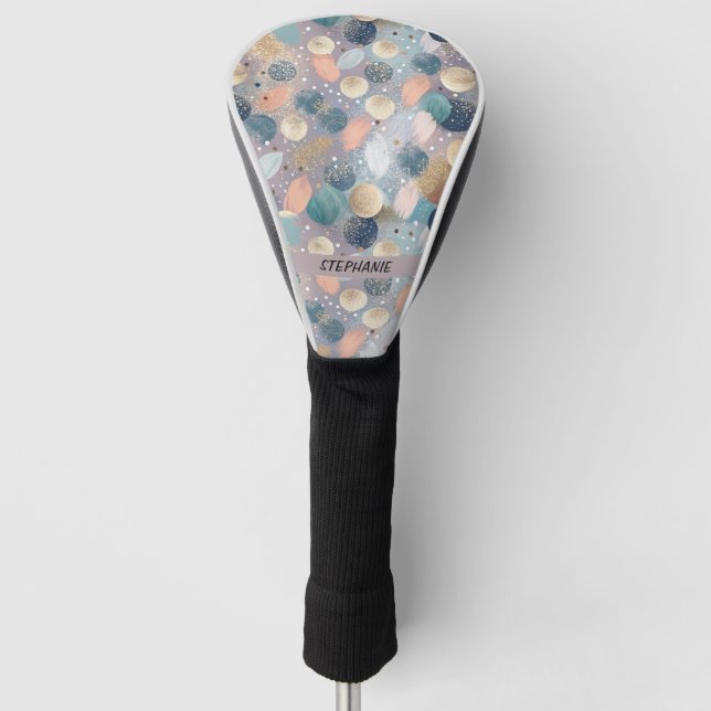 Elegant Glitter Dot & Brushstroke Abstract Golf Head Cover (Front)