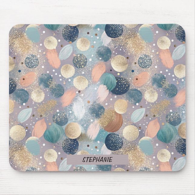 Elegant Glitter Dot & Brushstroke Abstract Mouse Mat (Front)