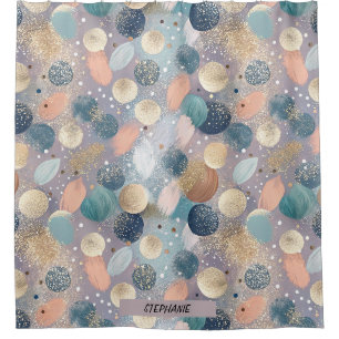 Elegant Glitter Dot & Brushstroke Abstract Shower Curtain