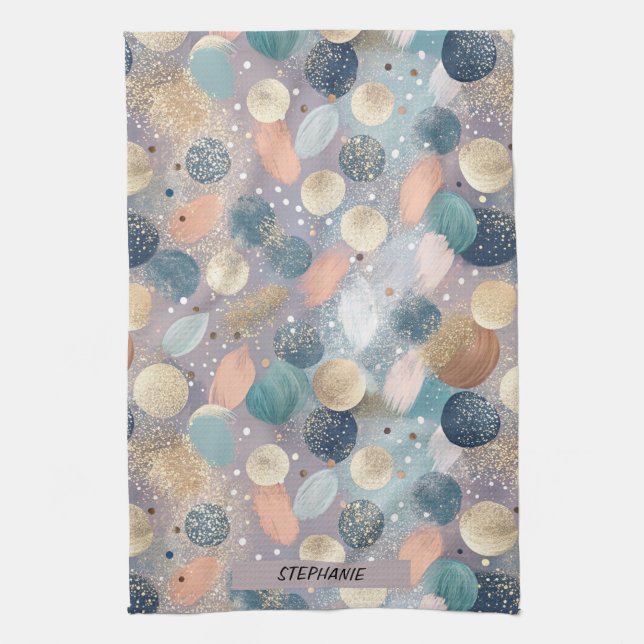Elegant Glitter Dot & Brushstroke Abstract Tea Towel (Vertical)