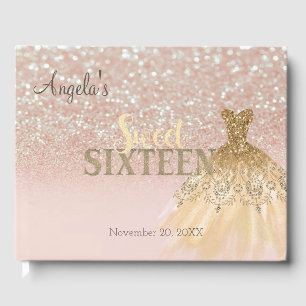 Elegant Glitter Dress Bokeh Ombre ,Sweet 16 Guest Book
