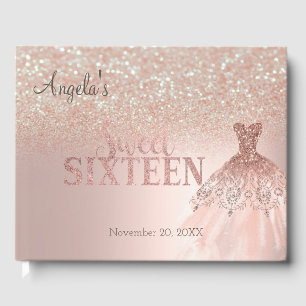 Elegant Glitter Dress Bokeh Rose Gold Sweet 16 Guest Book