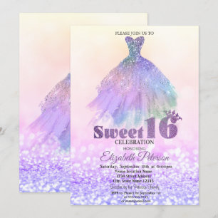 Elegant Glitter Dress Bokeh Sweet 16 Invitation