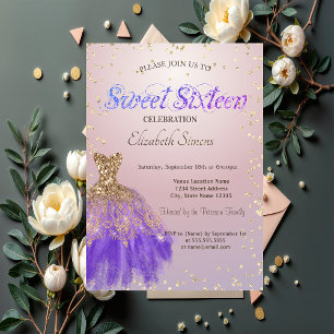  Elegant Glitter Dress Diamonds Pink Sweet 16  Invitation