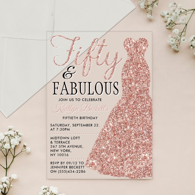 Elegant Glitter Dress | Fifty & Fabulous Birthday Acrylic Invitations (Creator Uploaded)