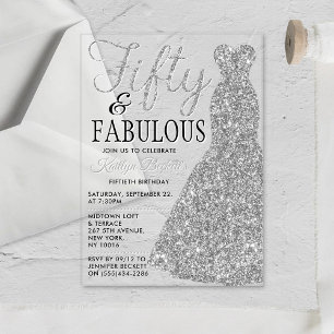 Elegant Glitter Dress Fifty & Fabulous Birthday Acrylic Invitations