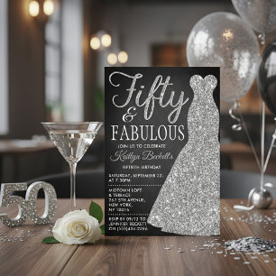 Elegant Glitter Dress   Fifty & Fabulous Birthday Invitation