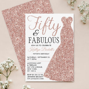 Elegant Glitter Dress   Fifty & Fabulous Birthday Invitation