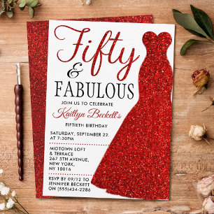 Elegant Glitter Dress   Fifty & Fabulous Birthday Invitation