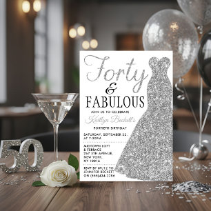 Elegant Glitter Dress   Forty & Fabulous Birthday Invitation
