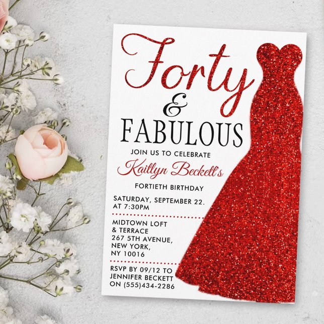 Elegant Glitter Dress | Forty & Fabulous Birthday Invitation (Creator Uploaded)