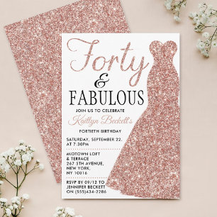 Elegant Glitter Dress   Forty & Fabulous Birthday Invitation