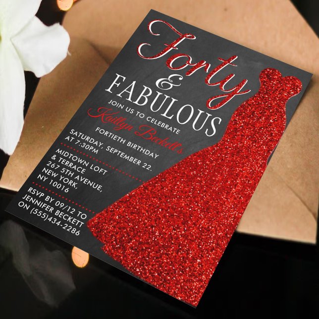 Elegant Glitter Dress | Forty & Fabulous Birthday Invitation (Creator Uploaded)