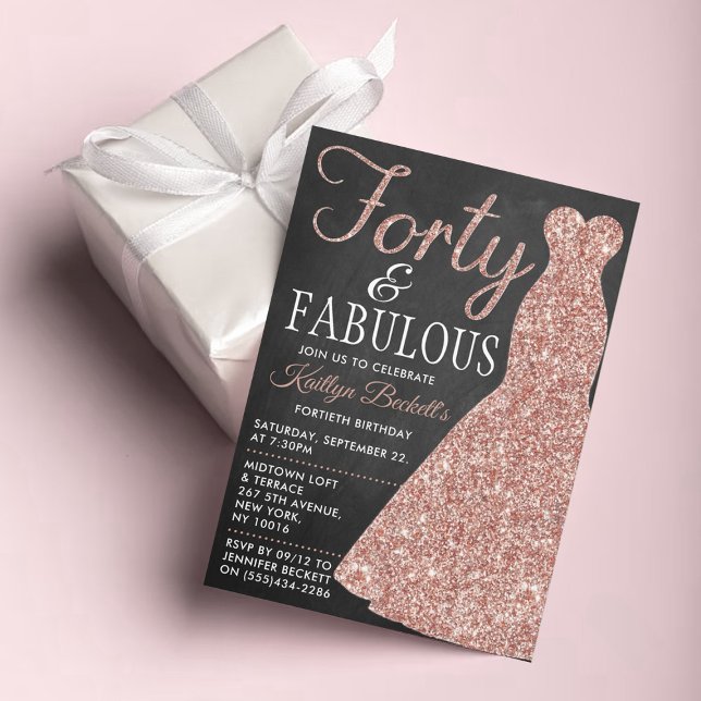 Elegant Glitter Dress | Forty & Fabulous Birthday Invitation (Creator Uploaded)