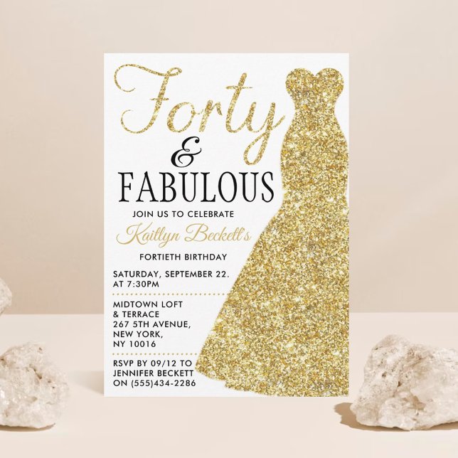 Elegant Glitter Dress | Forty & Fabulous Birthday Invitation (Creator Uploaded)