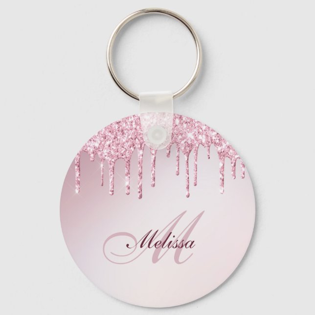 elegant glitter drip trendy girly personalised key ring (Front)