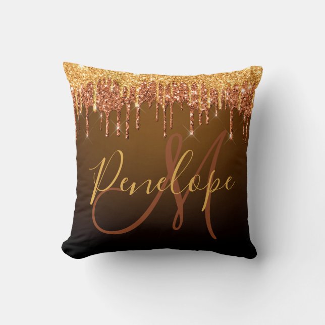 Elegant Glitter Dripping Monogram  Cushion (Front)