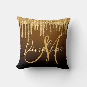 Elegant Glitter Dripping Monogram Cushion