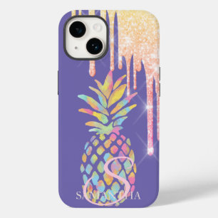 Elegant Glitter Drips Colourful Pineapple Purple Case-Mate iPhone 14 Case