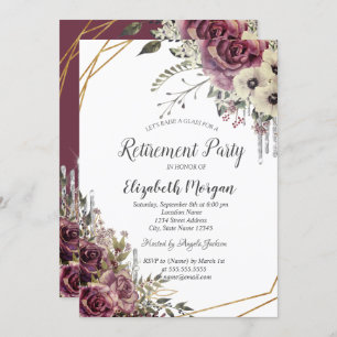Elegant Glitter Drips,Floral Retirement  Invitation