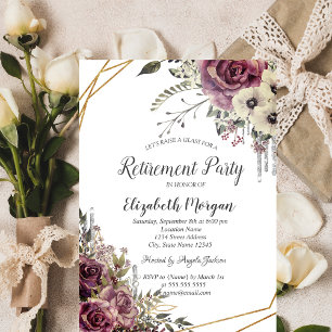 Elegant Glitter Drips,Floral Retirement Invitation