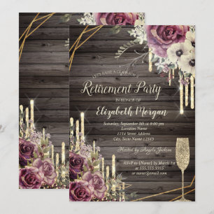Elegant Glitter Drips,Glass,Floral Retirement   Invitation