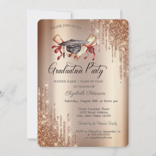 Elegant Glitter Drips,Grad Cap Diploma Graduation Invitation