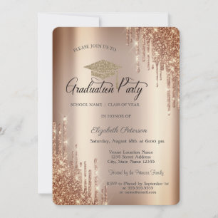 Elegant Glitter Drips,Grad Cap Graduation  Invitation