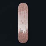 Elegant Glitter Drips Rose Gold Monogram Script Skateboard<br><div class="desc">Modern Elegant Blush Pink Rose Gold Glitter Sparkle Monogram Script Name Skateboard</div>