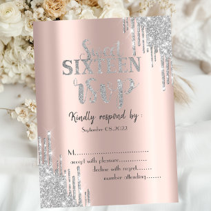 Elegant Glitter Drips Rose Gold Sweet 16 RSVP  Invitation